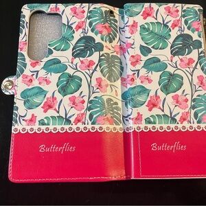 Floral Wallet/Phone Case - Pink and Green
